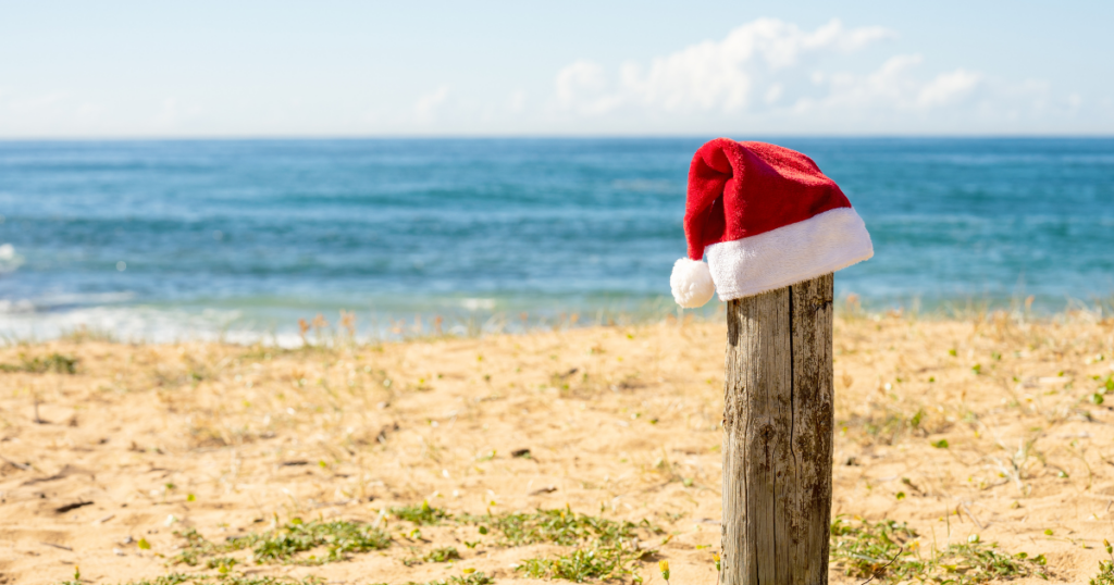 santa hat at the beach